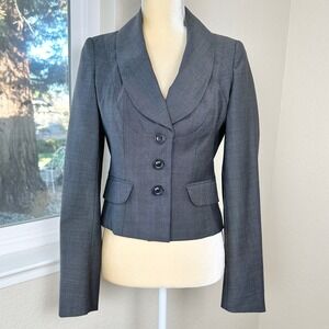 Karen Millen Wool Blazer Womens 6 Gray Wool Blend Career Business Professional